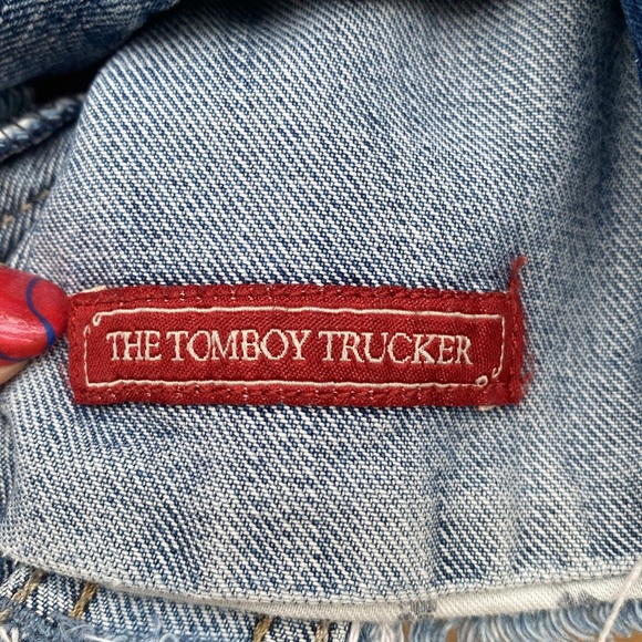 Lucky Brand Tomboy Trucker Jean Jacket Medium Hand Painted Bird Crane Flowers - Picture 12 of 15